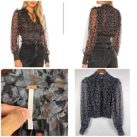 Free People Twyla Top in Printed Black Combo. Sz S - Picture 6 of 11